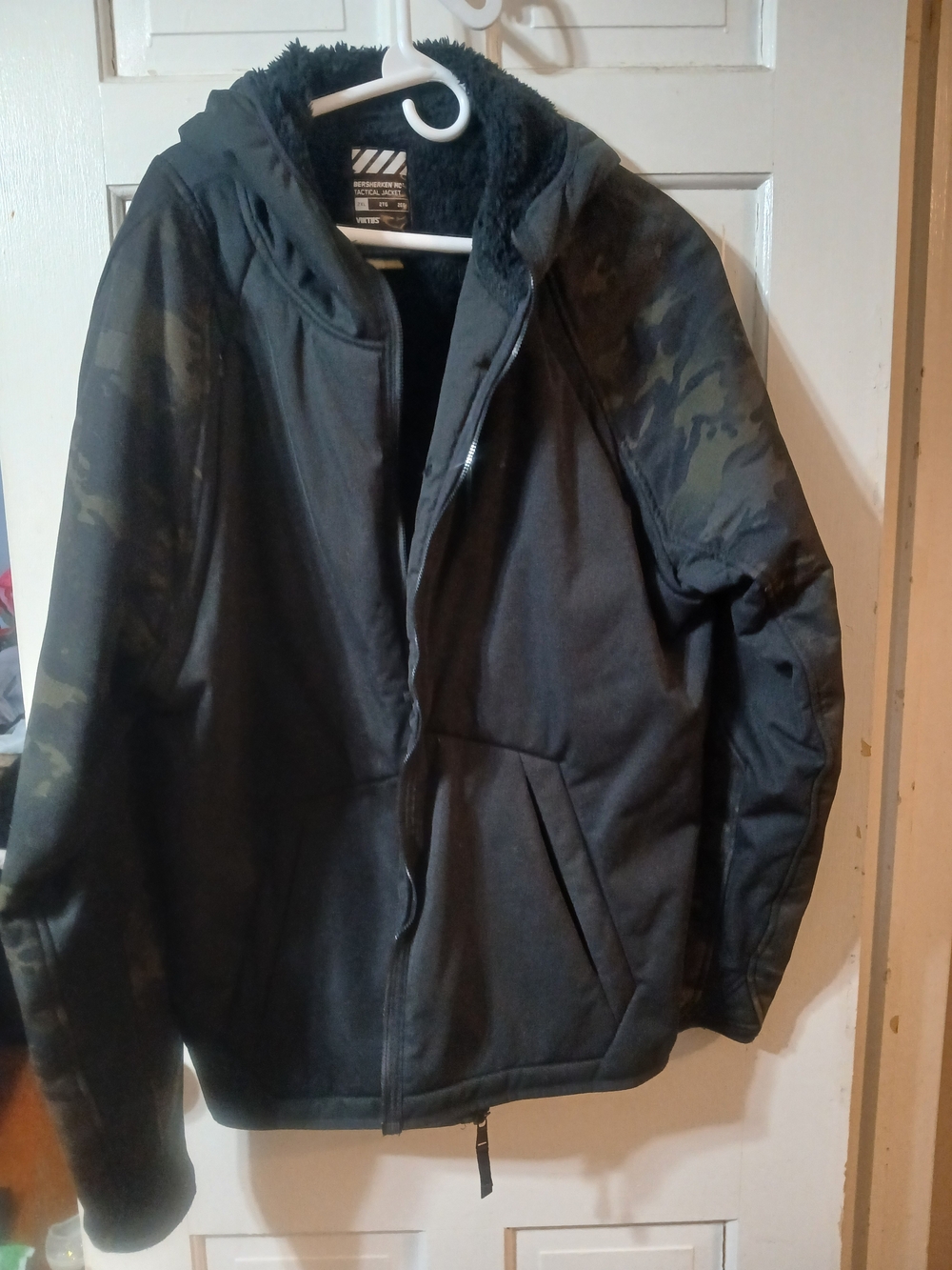 Men'sViktos Black Hooded Jacket with Camouflage Sleeves